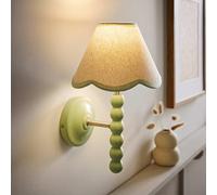 ValueLights | Bobbin Pair of Green Wall Lights with Trim Scallop Shade and Bulbs | Wall Lights, Home Décor & Improvement Essential | Mains Wired