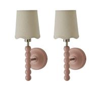ValueLights Bobbins Pair Pastel Wall Lights & Natural Lamp Shades & Bulbs in Pale Pink ValueLights Pale Pink