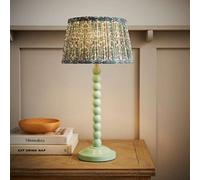 Valuelights Bobbin Pastel Green Table Lamp With Floral Pleated Shade