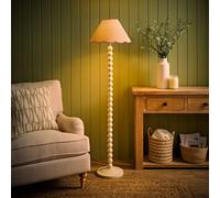 ValueLights Bobbin Colour Trim Linen Shade Cream Bobble Floor Lamp with Bulb in Baby Pink ValueLights Baby Pink