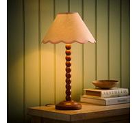 ValueLights Bobbin Colour Trim Linen Shade Walnut Bobble Table Lamp with Bulb in Baby Pink ValueLights Baby Pink