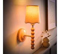 ValueLights Bobbins Pastel Bobble Wall Light & Natural Linen Lamp Shade & Bulb in Pale Pink ValueLights Pale Pink