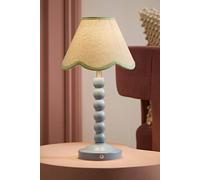 Valuelights Bobble Green Scallop Trim Shade Blue Rechargeable Wooden Table Lamp