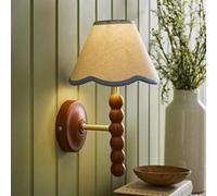 ValueLights Bobbins Walnut Bobble Wall Light & Linen Trim Lamp Shade in Baby Blue ValueLights Baby Blue