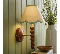 ValueLights Bobbins Walnut Bobble Wall Light & Linen Trim Lamp Shade in Pale Green ValueLights Pale Green