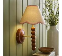 ValueLights Bobbins Walnut Bobble Wall Light & Linen Trim Lamp Shade & Bulb in Baby Pink ValueLights Baby Pink
