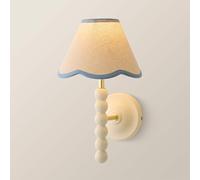 ValueLights Bobbins Cream Bobble Wall Light with Trim Linen Lamp Shade & Bulb in Baby Blue ValueLights Baby Blue