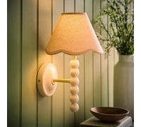 ValueLights Bobbins Cream Bobble Wall Light with Trim Linen Lamp Shade & Bulb in Natural ValueLights Natural