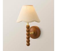 ValueLights | Bobbins Cream Bobble Wall Light and Natural Trim Linen Lamp Shade and Bulb | Mains Wired