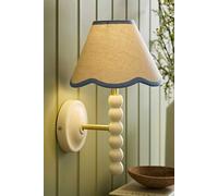 ValueLights Bobbins Cream Bobble Wall Light & Colour Trim Linen Lamp Shade in Baby Blue ValueLights Baby Blue