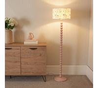ValueLights | Rose Pink Bobbin Stem Floor Lamp with Floral Embroidered Drum Shade Living Room Hallway Light | Floor Lamps, Home Décor & Improvement Essential | Included LED Bulb