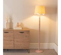 Bobbins Painted Rose Floor Lamp with Linen Scallop White Trim Shade and LED Bulb ValueLights Pale Pink One Size