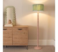 ValueLights Bobbins Painted Rose Floor Lamp with Ruched Pleated Drum Lamp Shade & LED Bulb in Pale Green ValueLights Pale Green