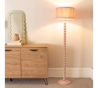 ValueLights | Rose Pink Bobbin Stem Floor Lamp with Blush Pink Ruched Pleated Shade Living Room Lounge Light | Floor Lamps, Home Décor & Improvement Essential | Included LED Bulb