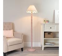 Valuelights Bobbins Painted Rose Pink Floor Lamp With Tapered Natural Linen Scallop Shade In Pale Green Pale Green