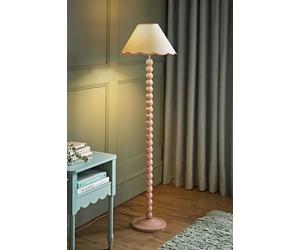 Valuelights Bobbins Painted Rose Pink Floor Lamp With Tapered Natural Linen Scallop Shade In Pale Pink Pale Pink