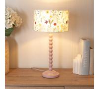 Valuelights Bobbins Painted Rose Table Lamp With Floral Embroidered Drum Lamp Shade