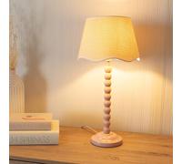 ValueLights | Rose Pink Bobbin Stem Table Lamp with White Trim Scallop Shade Living Room Bedroom Light | Table Lamps, Home Décor & Improvement Essential | Included LED Bulb