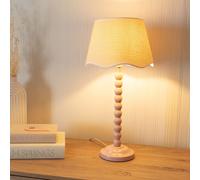 ValueLights | Rose Pink Bobbin Stem Table Lamp with White Trim Scallop Shade Living Room Bedroom Light | Table Lamps, Home Décor & Improvement Essential | Included LED Bulb