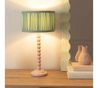 ValueLights Bobbins Ruched Green Shade Painted Rose Table Lamp & Bulb