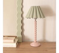 ValueLights Bobbins Painted Rose Table Lamp with Scallop Tapered Lamp Shade in Pale Green ValueLights Pale Green