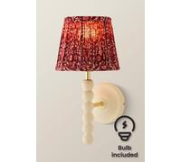 Valuelights Bobbins Pair Burgundy Floral Pleat Shade Wood Bobble Wall Light & Bulb In Cream Cream