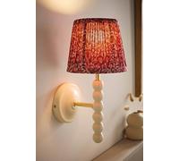 Valuelights Bobble Pair Burgundy Floral Pleat Shade Cream Wood Bobbin Wall Light