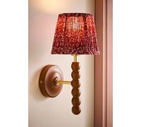 Valuelights Bobbins Pair Burgundy Floral Pleated Shade Wooden Bobble Wall Light In Walnut Walnut