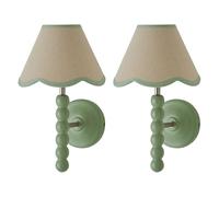 ValueLights Bobbins Pair of Green Wall Lights & Linen Pastel Trim Lamp Shades in Pale Green ValueLights Pale Green