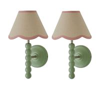 Valuelights Bobbins Pair Of Green Wall Lights And Linen Pastel Trim Lamp Shades In Pale Pink Pale Pink One Size