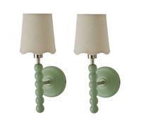 Valuelights Bobbins Pair Of Pastel Wall Lights And Natural Linen Trim Lamp Shades In Pale Green Pale Green One Size