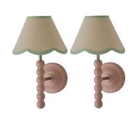 ValueLights Bobbins Pair of Pink Wall Lights with Linen Trim Lamp Shades & Bulbs in Pale Green ValueLights Pale Green