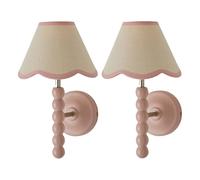 Valuelights Bobbins Pair Pink Bobble Wall Lights And Linen Pastel Trim Lamp Shades In Pale Pink Pale Pink One Size