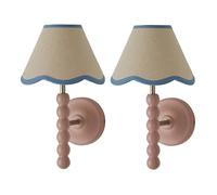 ValueLights Bobbins Pair Pink Bobble Wall Lights & Linen Pastel Trim Lamp Shades in Pale Blue ValueLights Pale Blue