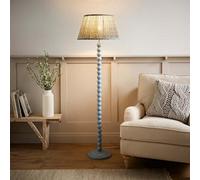Valuelights Bobbins Pastel Blue Floor Lamp With Floral Pleated Shade