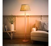 Valuelights Bobbins Pastel Pink Floor Lamp With Floral Pleated Shade And Bulb