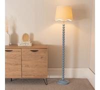 ValueLights Bobbins Linen Scallop White Trim Shade Powder Blue LED Floor Lamp - Wilko