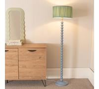 ValueLights Bobbins Powder Blue Floor Lamp with Ruched Pleated Drum Lamp Shade in Pale Green ValueLights Pale Green
