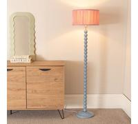 ValueLights | Powder Blue Bobbin Stem Floor Lamp with Blush Pink Ruched Pleated Shade Living Room Lounge Light | Floor Lamps, Home Décor & Improvement Essential | Included LED Bulb