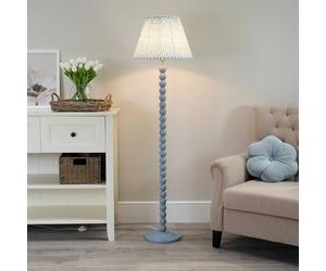 Valuelights Bobbins Powder Blue Floor Lamp With Tapered Fabric Pleated Shade In Pale Green Pale Green