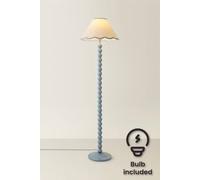 Valuelights Bobbins Powder Blue Floor Lamp With Tapered Linen Scallop Shade And Led Bulb In Pale Blue Pale Blue