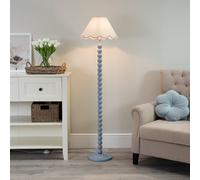 ValueLights | Powder Blue Bobbin Stem Standing Floor Lamp with Pink Trim Scallop Shade | Floor Lamps & Torchieres, Home Décor & Improvement Essential | Includes Bulb