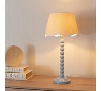 Valuelights Bobbins Powder Blue Table Lamp With Linen Scallop White Trim Shade