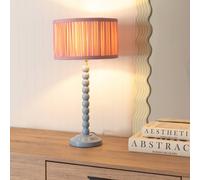 ValueLights Bobbins Ruched Blush Pink Shade Powder Blue Table Lamp