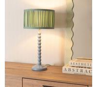 Valuelights Bobbins Powder Blue Table Lamp With Ruched Pleated Green Drum Lamp Shade