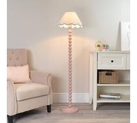 Valuelights Bobbins Rose Pink Floor Lamp With Tapered Linen Scallop Shade And Led Bulb In Pale Blue Pale Blue