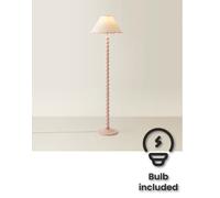 Valuelights Bobbles Rose Pink Bobbin Floor Lamp With Pink Trim Scallop Shade - Led Bulb Included