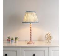 ValueLights | Rose Pink Bobbin Stem Table Lamp with Blue Pleated Shade | Home Décor, Bedside & Desk Lamp | Includes Bulb