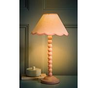 ValueLights | Rose Pink Bobbin Stem Table Lamp with Pink Trim Scallop Shade | Home Décor, Bedside & Desk Lamp | Includes Bulb