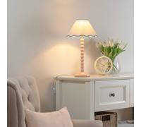 ValueLights | Rose Pink Bobbin Stem Table Lamp with Blue Trim Scallop Shade | Home Décor, Bedside & Desk Lamp | Includes Bulb